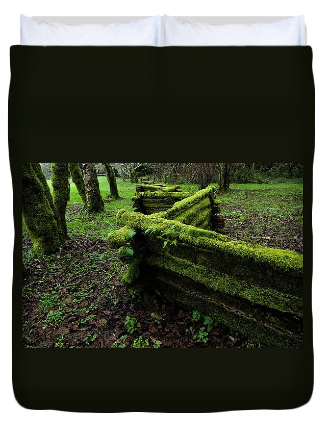 Moss Duvet Cover featuring the photograph Mossy Fence 5 by Bob Christopher