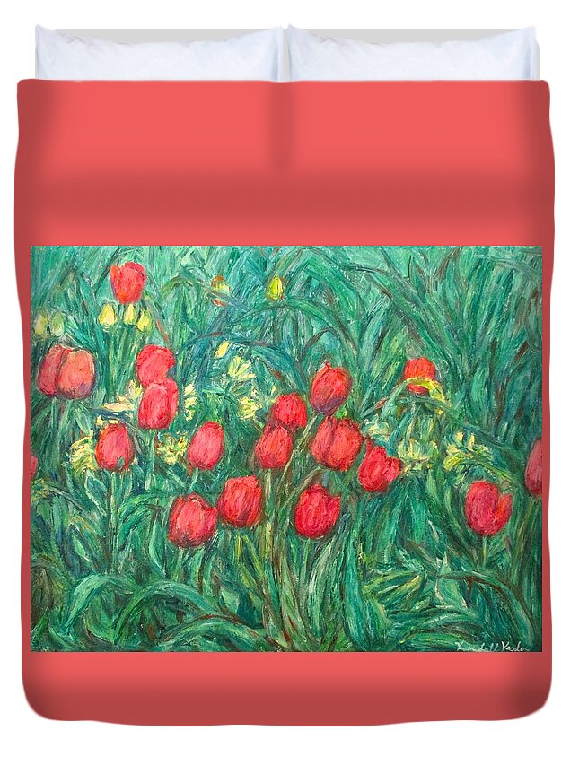 Kendall Kessler Duvet Cover featuring the painting Mostly Tulips by Kendall Kessler