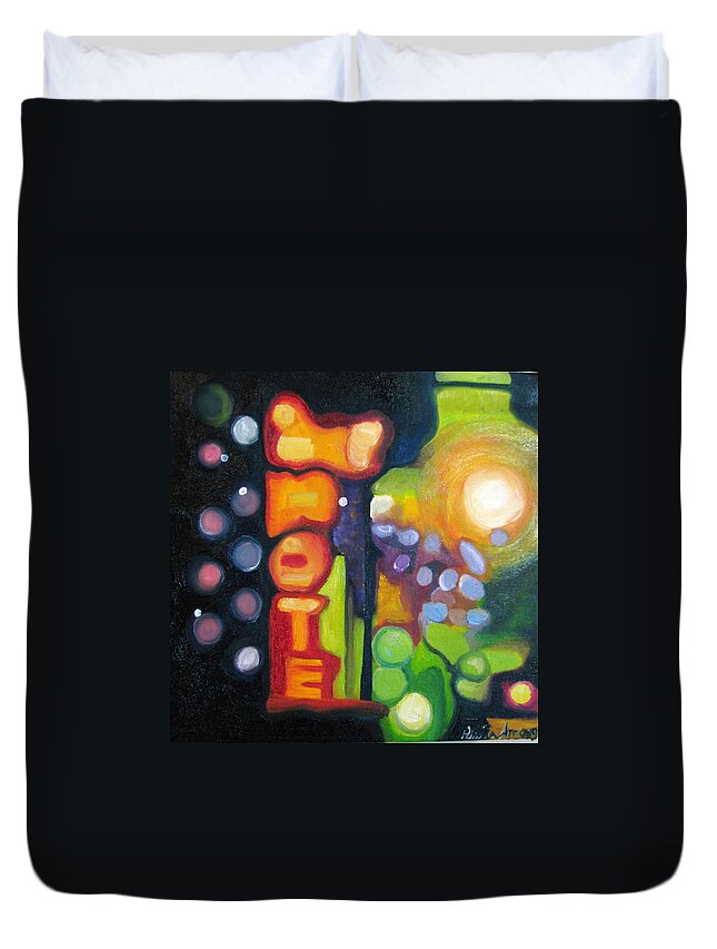 N Duvet Cover featuring the painting Motel Lights by Patricia Arroyo
