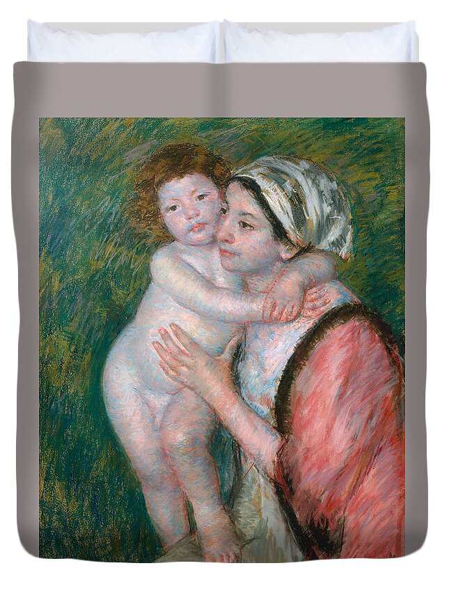 American Art Duvet Cover featuring the pastel Mother and Child, 1914 by Mary Cassatt