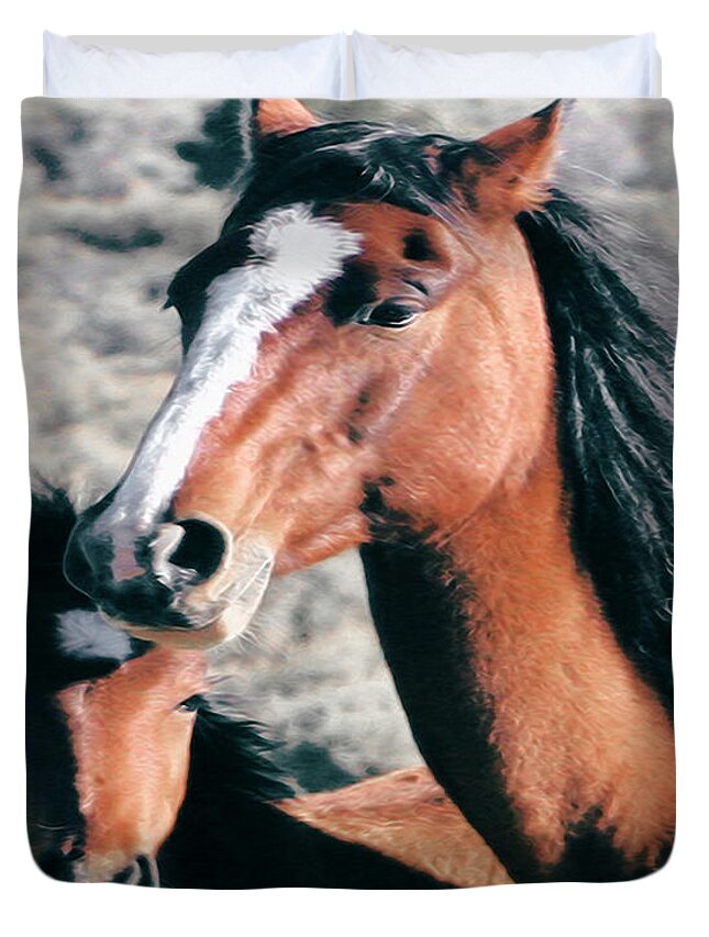 Horse Duvet Cover featuring the photograph Mother and Colt Wild by Terry Fiala