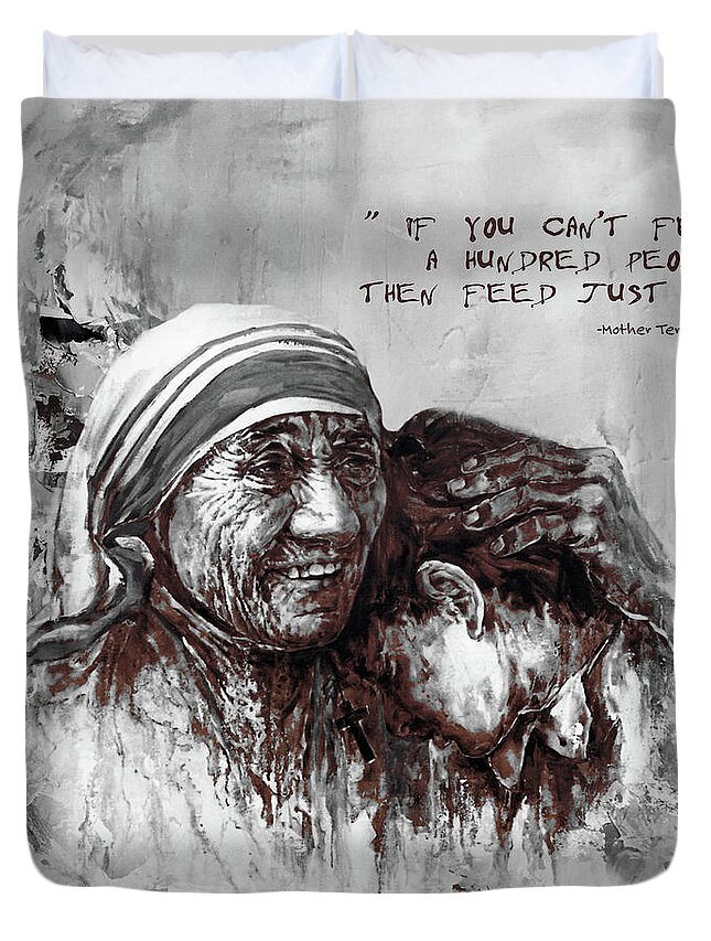 Mother Teresa Duvet Cover featuring the painting Mother Teresa Of Calcutta Portrait by Gull G