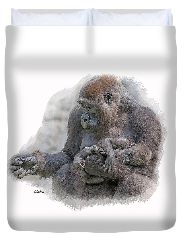 Gorilla Duvet Cover featuring the digital art Motherhood 8 by Larry Linton
