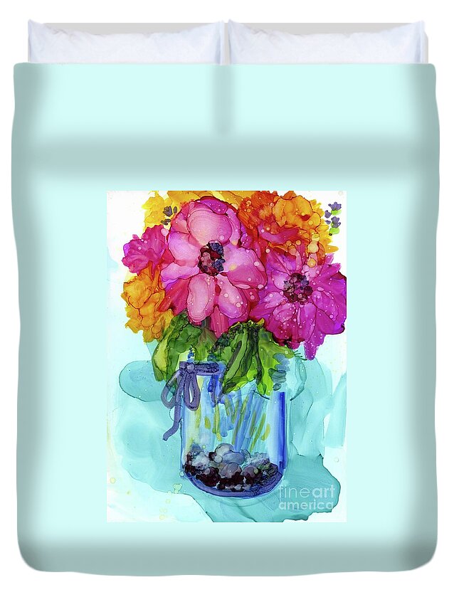 Flowers Duvet Cover featuring the mixed media Mother's Bouquet by Francine Dufour Jones