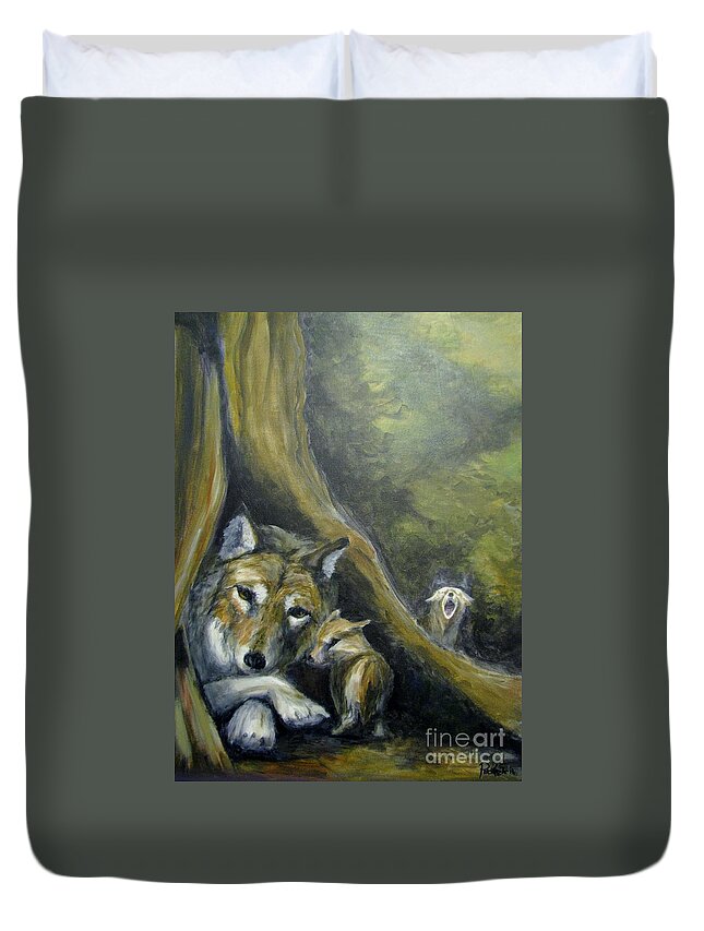 Wolf Duvet Cover featuring the painting Mother's Day by Patricia Kanzler