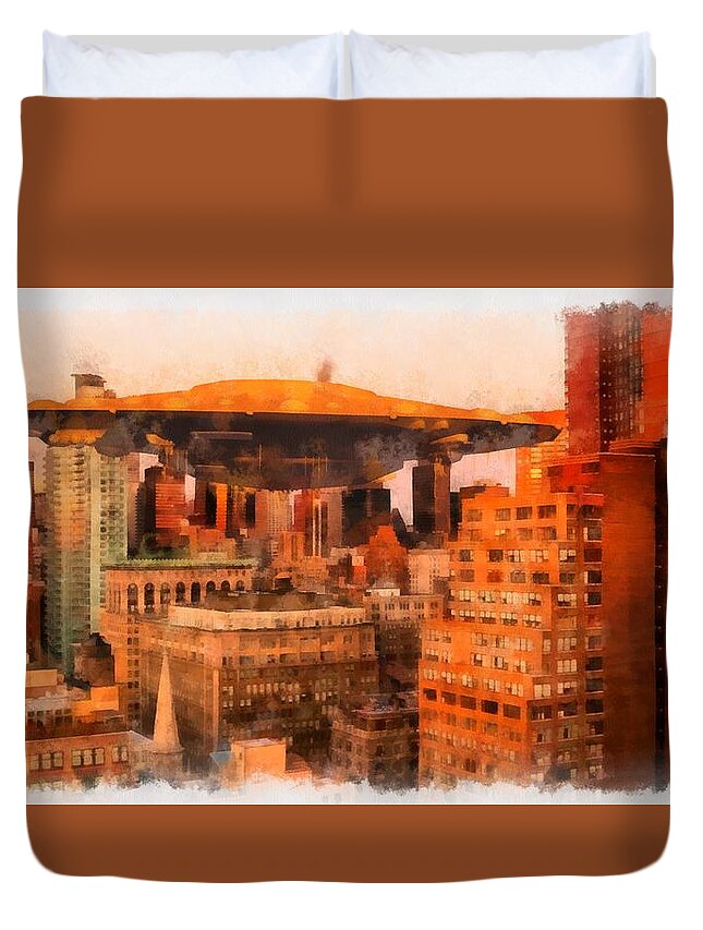 Ufo Duvet Cover featuring the painting Mothership Descends by Esoterica Art Agency