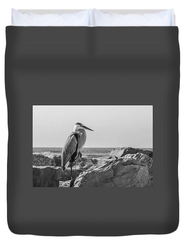 Heron Duvet Cover featuring the photograph Motionless by Barry Bohn