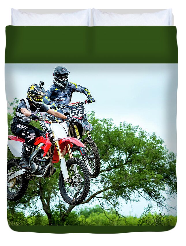 Ryan Alexander Duvet Cover featuring the photograph Motocross Battle by David Morefield