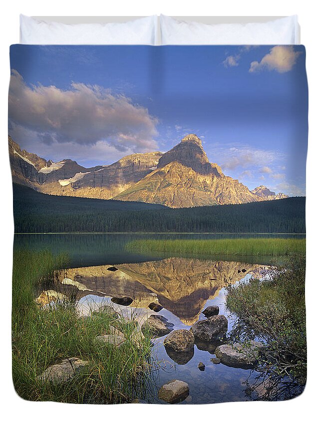 00175865 Duvet Cover featuring the photograph Mount Chephren And Waterfowl Lake Banff by Tim Fitzharris