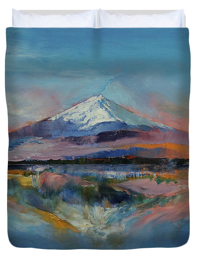 Mount Fuji Duvet Cover featuring the painting Mount Fuji by Michael Creese