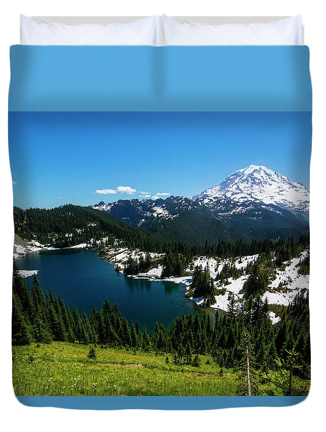 Hike Duvet Cover featuring the photograph Mount Rainier and Eunice Lake by Pelo Blanco Photo
