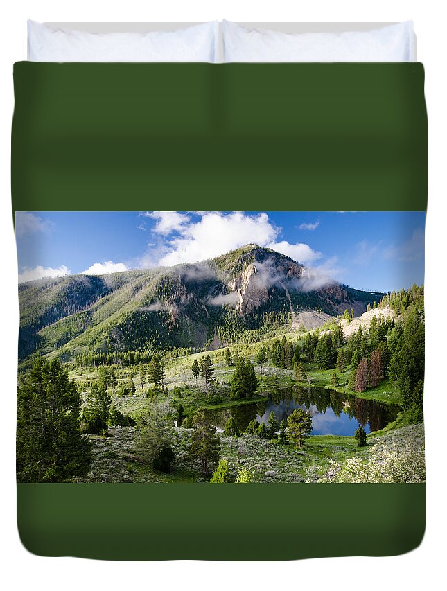 Landscape Duvet Cover featuring the photograph Mountain and Clouds Reflection by Crystal Wightman