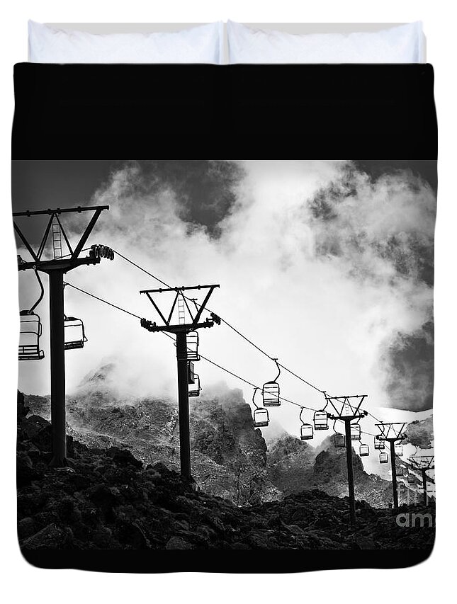Cable Duvet Cover featuring the photograph Mountain Cable road waiting for snow by Yurix Sardinelly