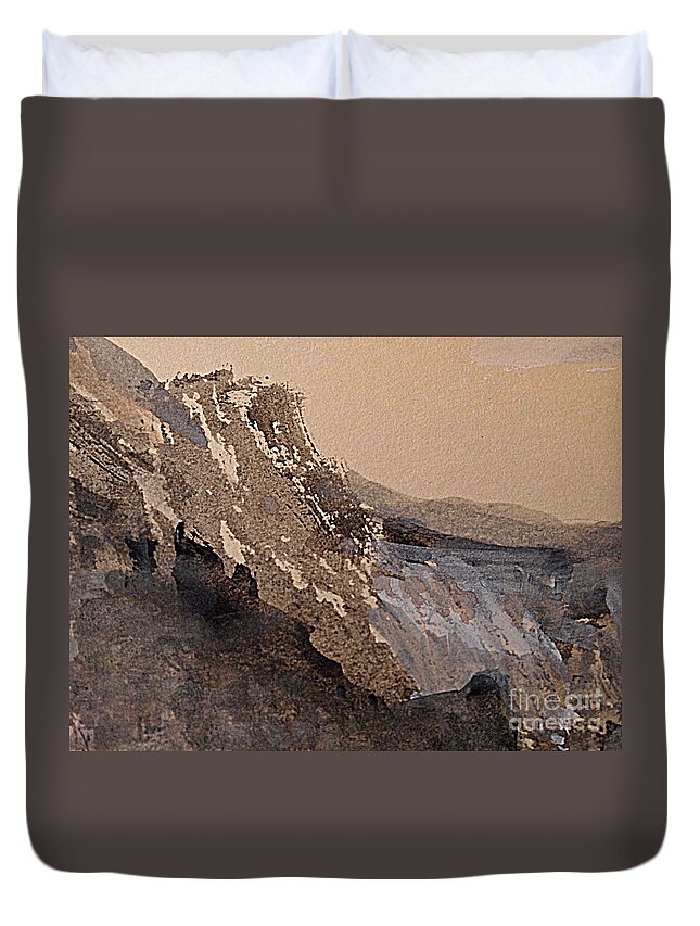 Abstract Landscape Painting Duvet Cover featuring the painting Mountain Cliff by Nancy Kane Chapman