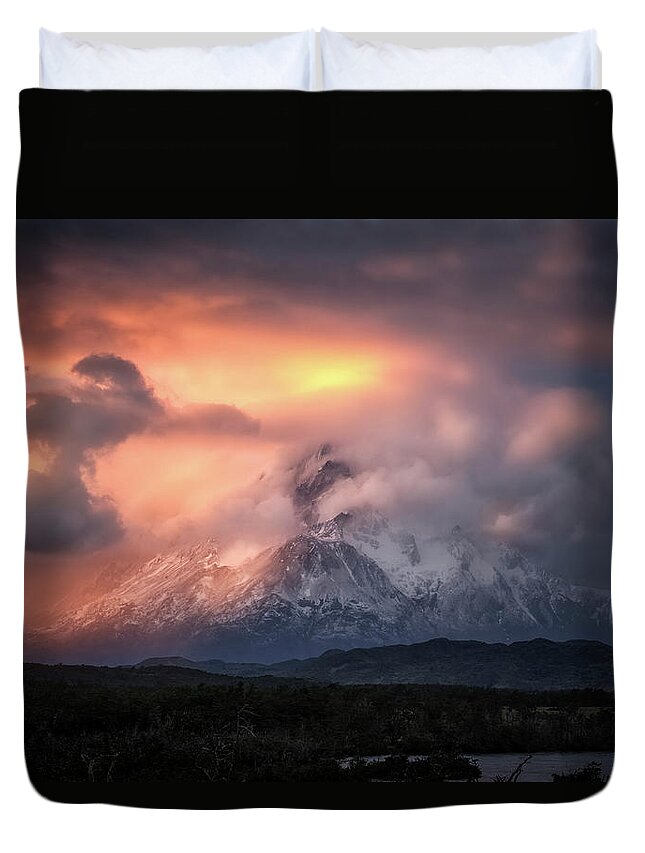 Paine Massif Duvet Cover featuring the photograph Mountain Glows by Nicki Frates