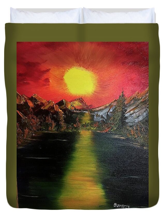 Maintain Lake Duvet Cover featuring the painting Mountain Lake by David Bartsch
