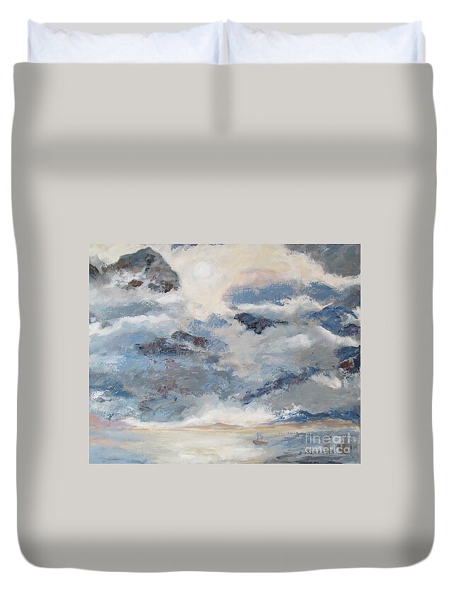Mountains Duvet Cover featuring the painting Mountain Mist by John Nussbaum