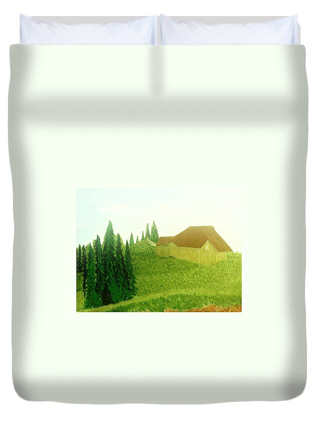 Mountains Duvet Cover featuring the painting Mountain Rain by Bill OConnor