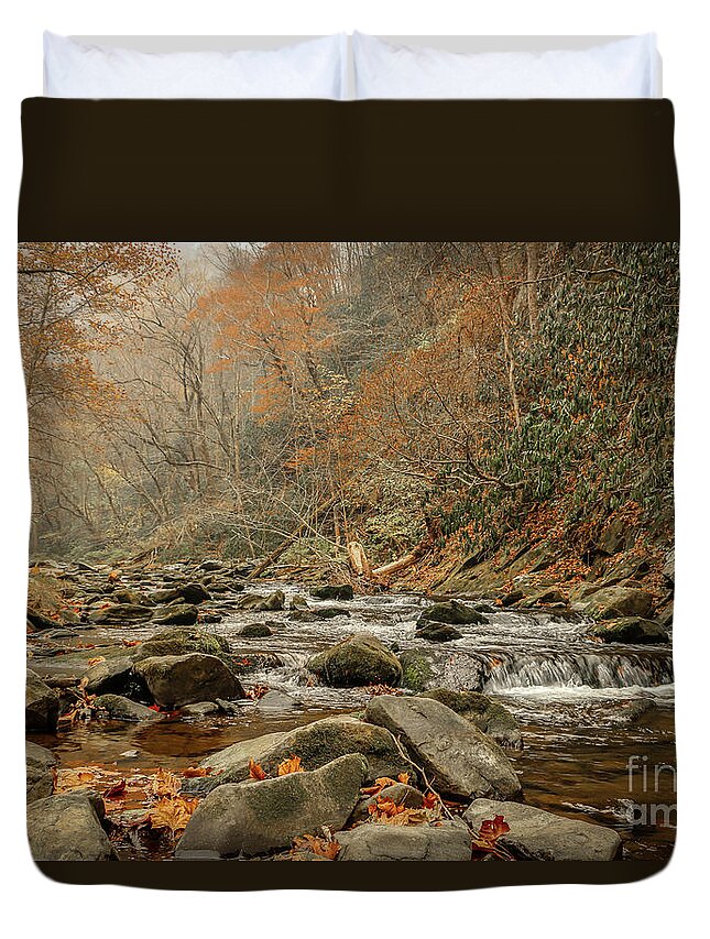 Mountain Stream Duvet Cover featuring the photograph Mountain Stream in Fall by Tom Claud