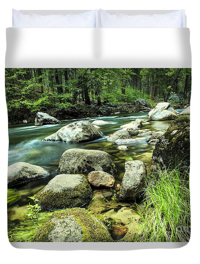 Mountain Stream Duvet Cover featuring the photograph Mountain Stream in Yosemite by Ben Graham