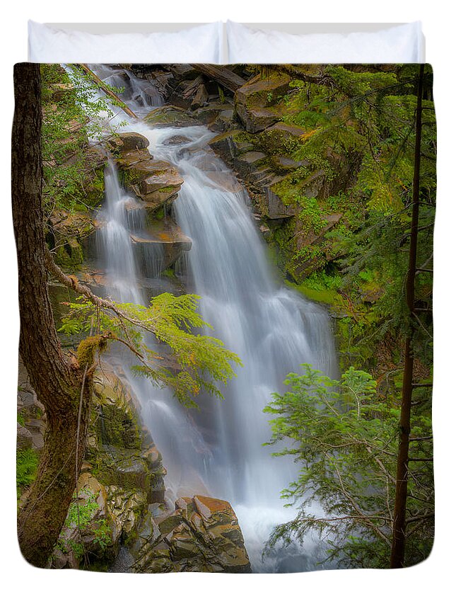 Waterfall Duvet Cover featuring the photograph Mountain Waterfall 5613 by Chris McKenna
