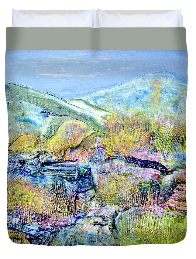 Mountains Duvet Cover featuring the painting Mountains and Marsh by Regina Valluzzi