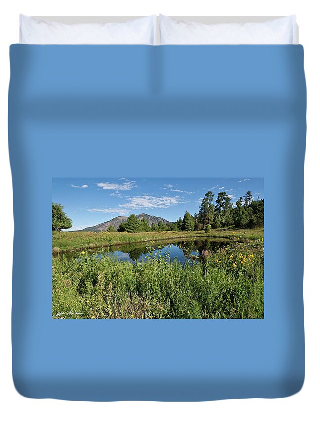 Arizona Duvet Cover featuring the photograph Mountains Reflected in a Pond by Jeff Goulden