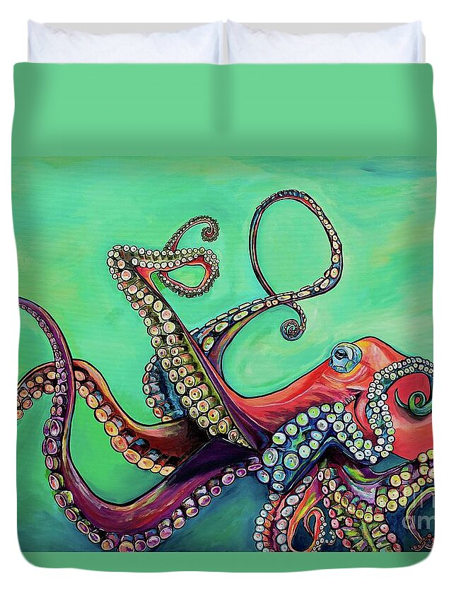 Octopus Duvet Cover featuring the painting Mr Octopus by Patti Schermerhorn