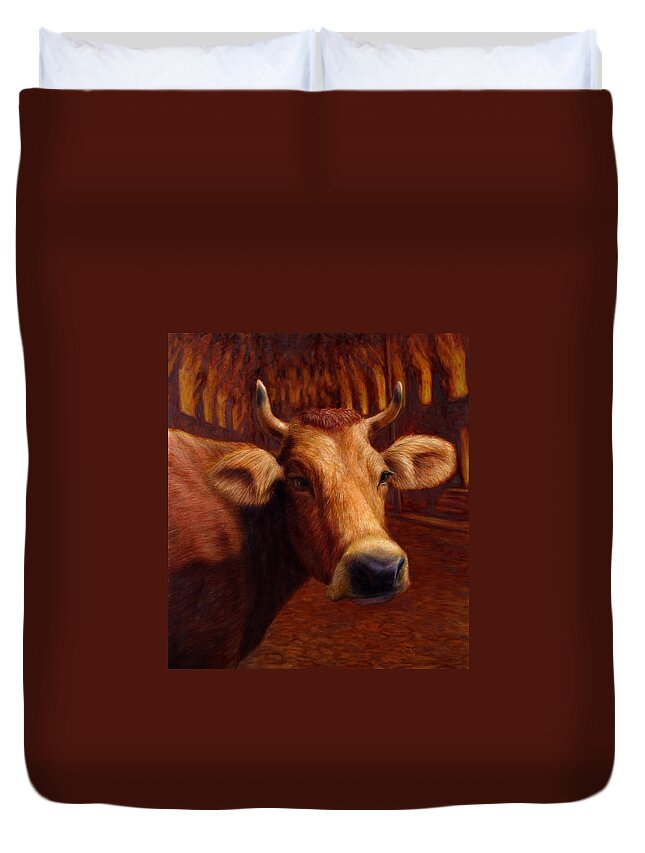 Cow Duvet Cover featuring the painting Mrs. O'Leary's Cow by James W Johnson