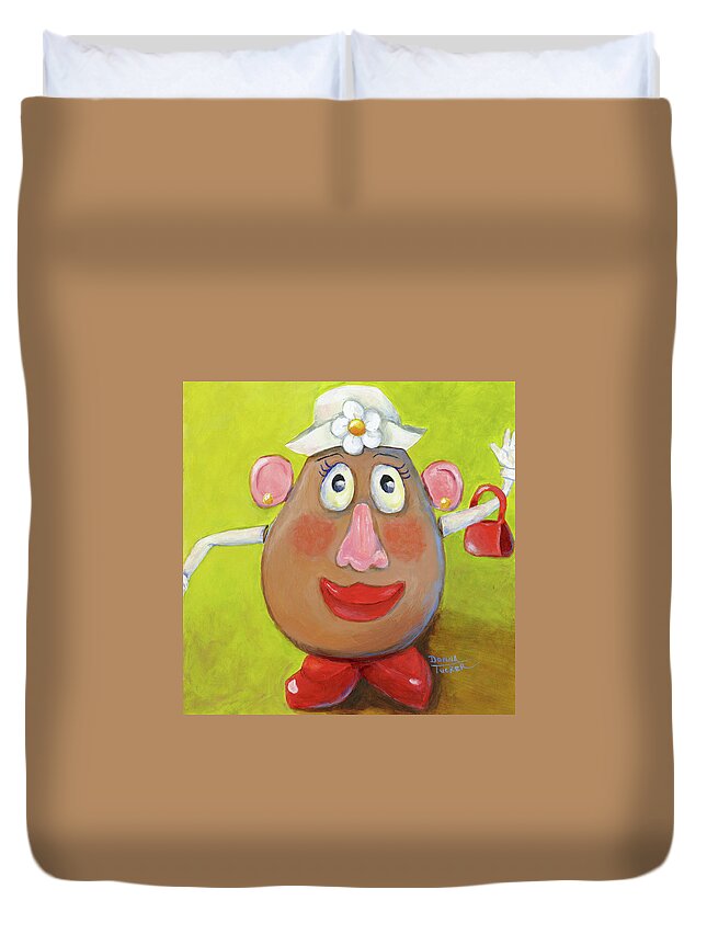 Toy Duvet Cover featuring the painting Mrs. Potato Head by Donna Tucker