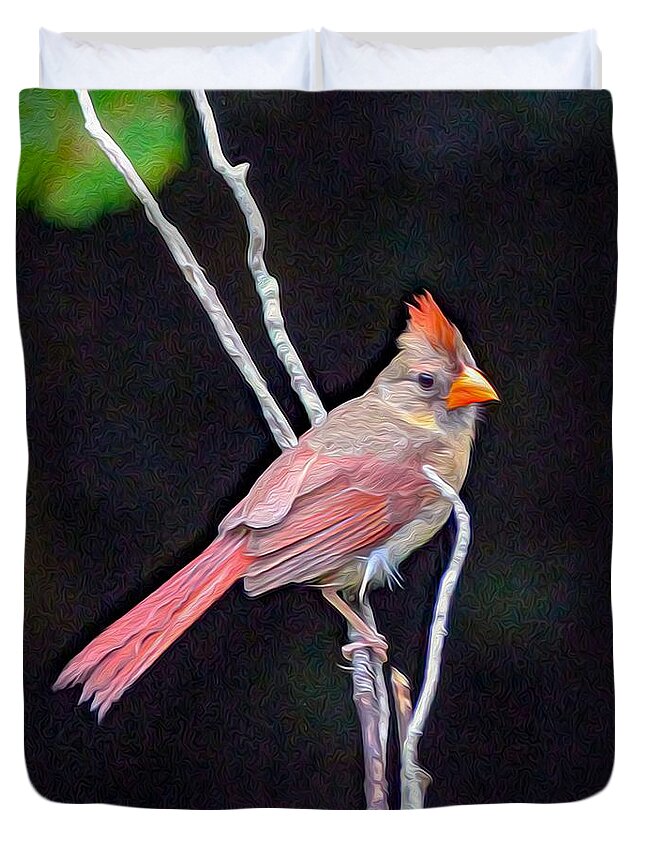 Nature Duvet Cover featuring the painting Female Cardinal by DB Hayes