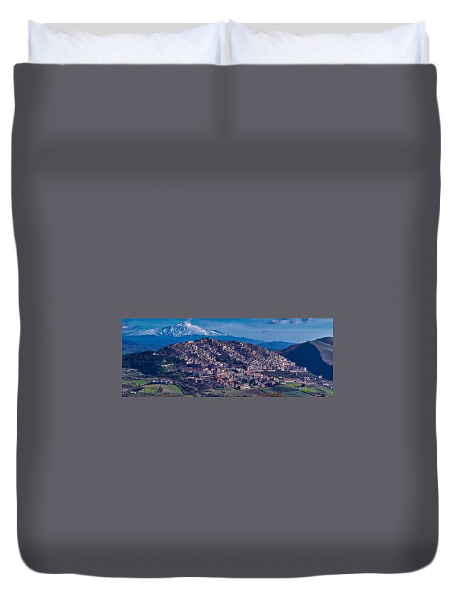 Volcano Duvet Cover featuring the photograph Mt. Etna and Gangi by Richard Gehlbach