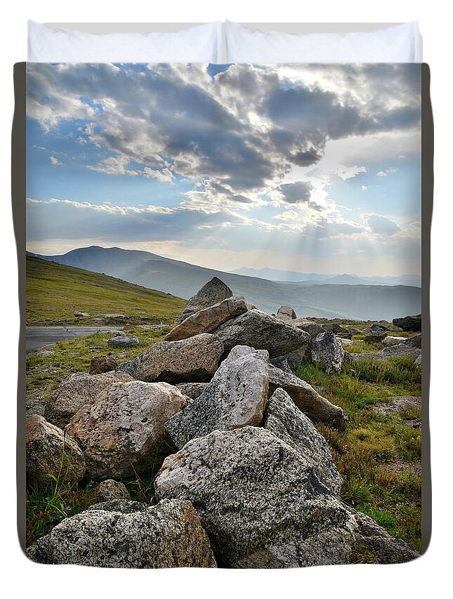 Mt. Evans Duvet Cover featuring the photograph Mt. Evans Sunset by Ray Mathis