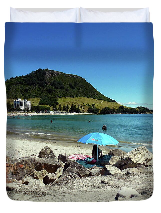 Mt Maunganui Duvet Cover featuring the photograph Mt Maunganui Beach 5 - Tauranga New Zealand by Selena Boron