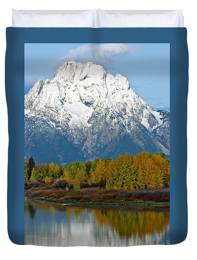 Mt Duvet Cover featuring the photograph Mt Moran from Ox Bow Bend by Gary Langley