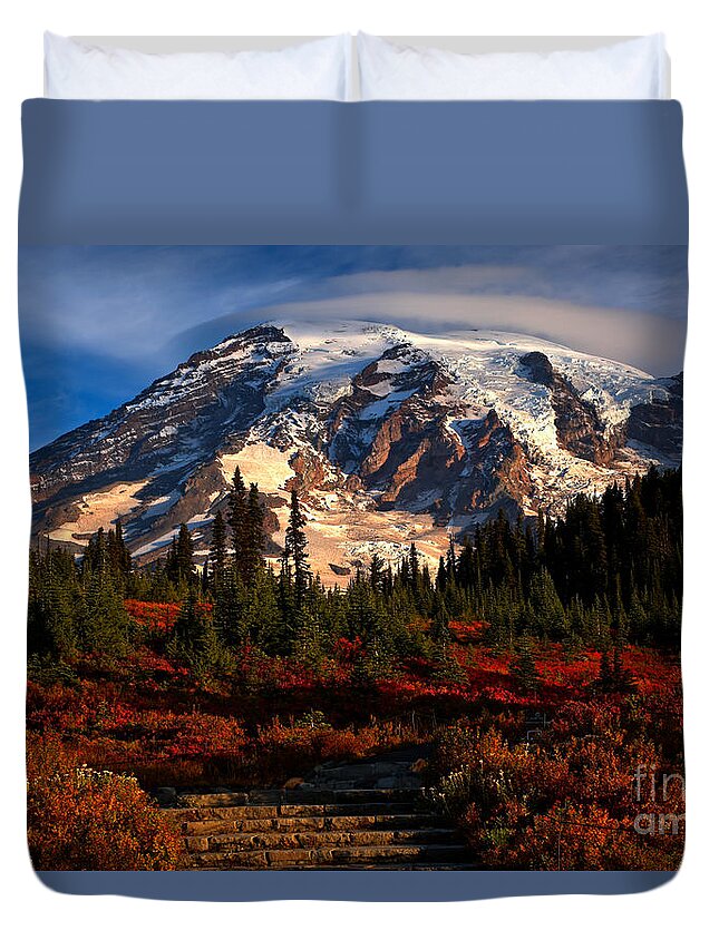 Mt Rainier National Park Duvet Cover featuring the photograph Mt. Rainier Paradise Morning by Adam Jewell