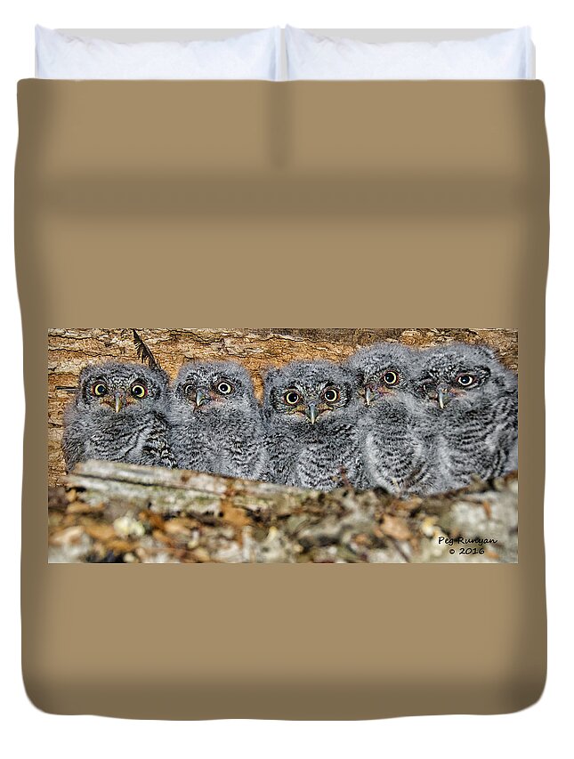Baby Owls Duvet Cover featuring the photograph Mt. Rushmore Mimics by Peg Runyan