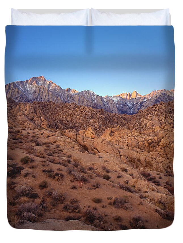 Landscape Duvet Cover featuring the photograph Mt. Whitney Dawning Light by Paul Breitkreuz
