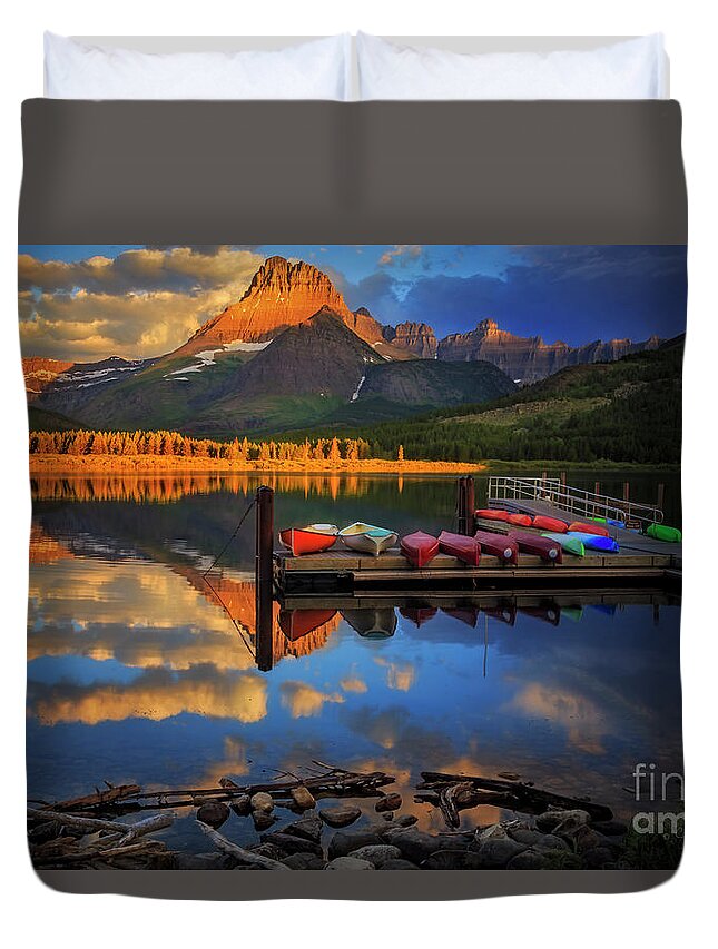 Glacier Duvet Cover featuring the photograph Mt. Wilbur and Swiftcurrent Lake Morning by Craig J Satterlee