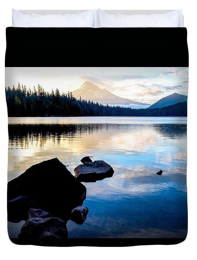 Landscape Duvet Cover featuring the photograph Mt.Hood at Lost lake by Hisao Mogi