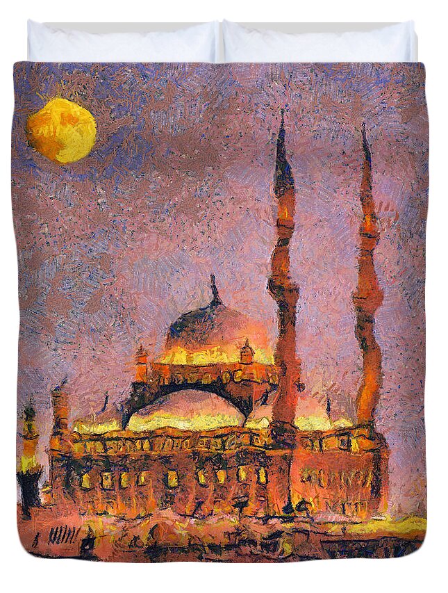 Mohammad Ali Mosque Duvet Cover featuring the painting Muhammad Ali Mosque by George Rossidis