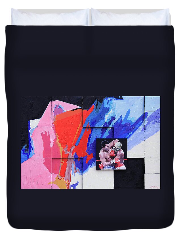 Muhammad Ali Duvet Cover featuring the painting Muhammad Ali's Last Fight by John Lautermilch