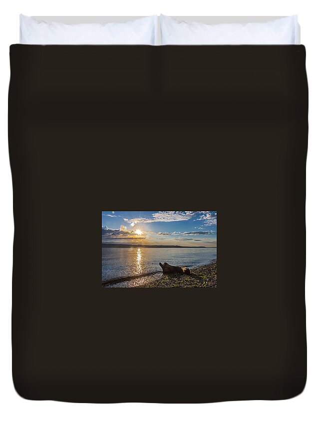 Sky Duvet Cover featuring the photograph Mukilteo Beach by Ed Clark