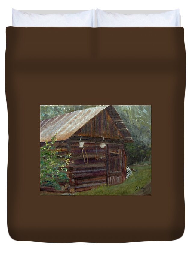 Grainery Duvet Cover featuring the painting Mulberry Farms Grainery by Donna Tuten