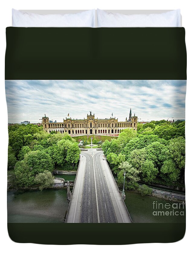Bavaria Duvet Cover featuring the photograph Munichs picturesque Maximilianeum by Hannes Cmarits