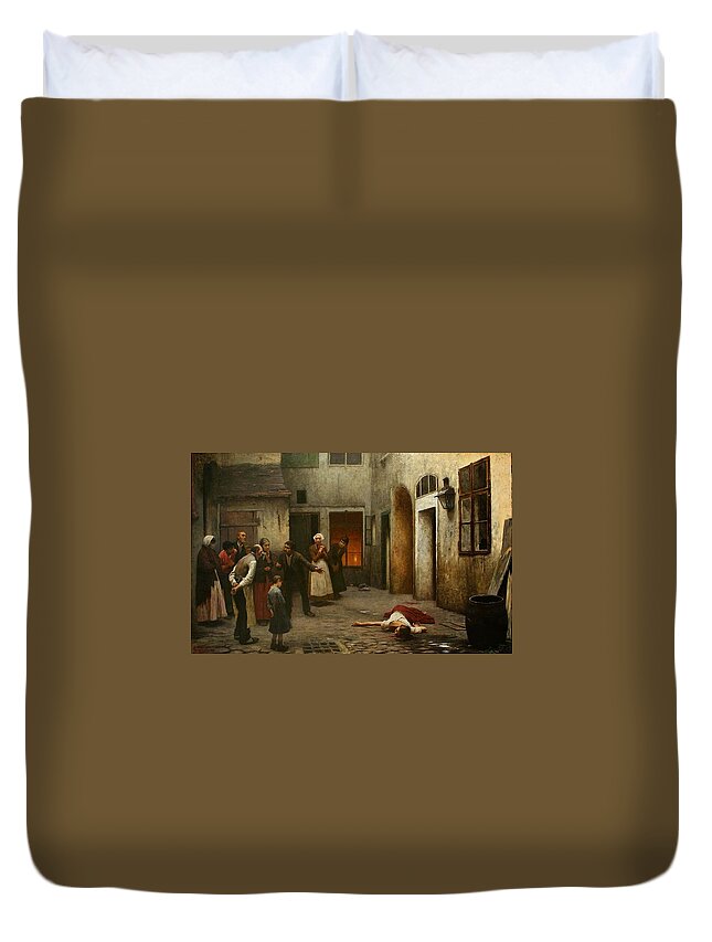 Jakub Schikaneder Duvet Cover featuring the painting Murder In The House by MotionAge Designs