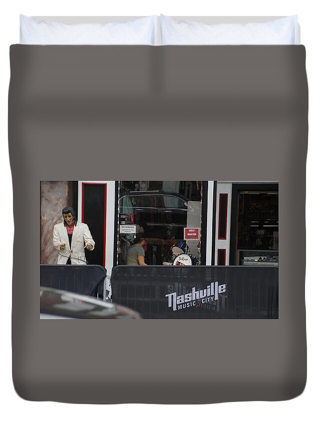 Nashville Music City Sign Duvet Cover featuring the photograph Music City Elvis by Valerie Collins