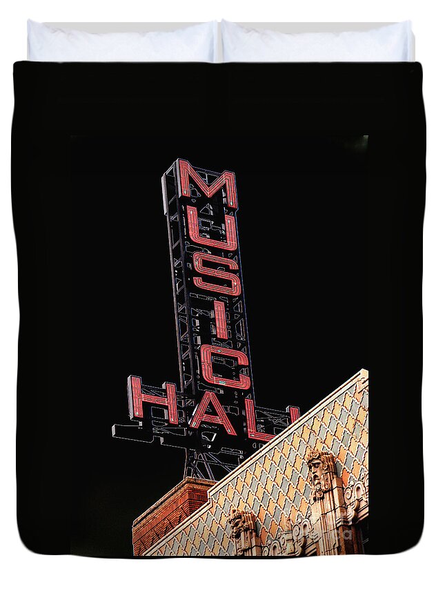 Music Hall Duvet Cover featuring the photograph Music Hall Sign by Grace Grogan