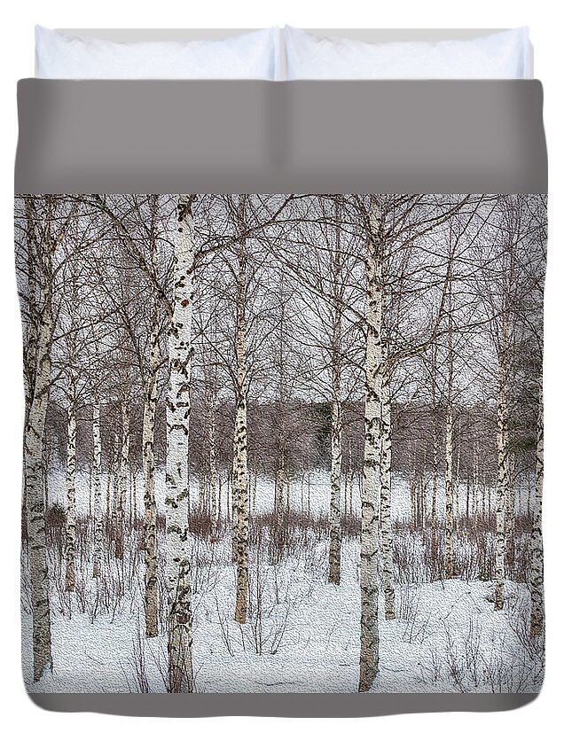 Forest Duvet Cover featuring the digital art Birch Trees in Finland by Roberta Kayne