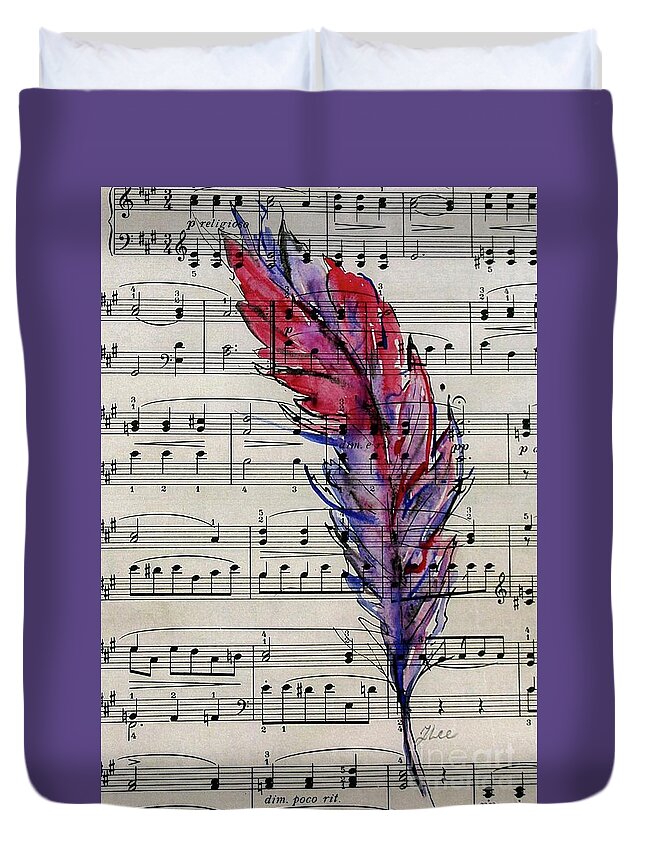 Feather Duvet Cover featuring the mixed media Musical Feather by Tracey Lee Cassin